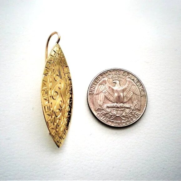 Vintage LARGE HEAVY 1 11/16" LONG 14K Yellow Gold Dangle Drop Pierced EARRINGS - Picture 3 of 7